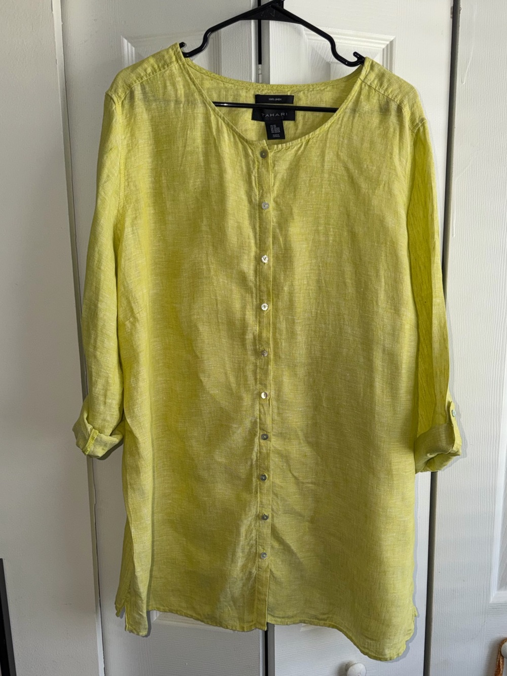 Tahari Lemon Yellow Linen Tunic Top